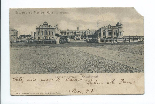 Mar Del Plata Antigua Tarjeta Foto 1927 Bristol Hotel