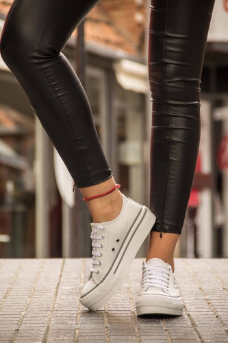 Imagen 4 de 9 de Zapatillas Urbanas Cuero Plataforma Mujer Sneaker Blancas