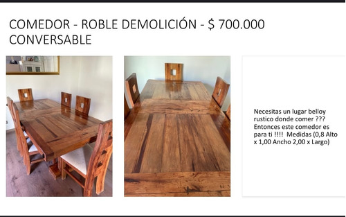 Comedor Artesanal De Roble Demolición 