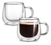 Comprar Juego De 2 Tazas De Café De Vidrio De Doble Pared, 16 Onzas,