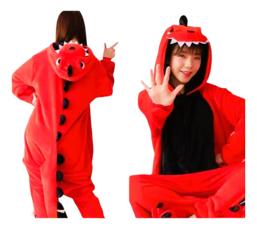 Pijama Disfraz Enterito Diseño Dinosaurio Rojo Para Adulto