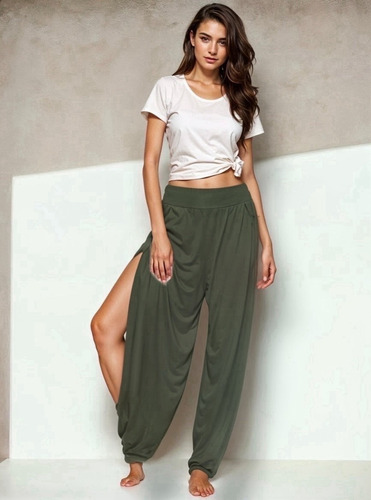 Pantalón Holgado Con Abertura Lateral Ajuste En Tobillo #238