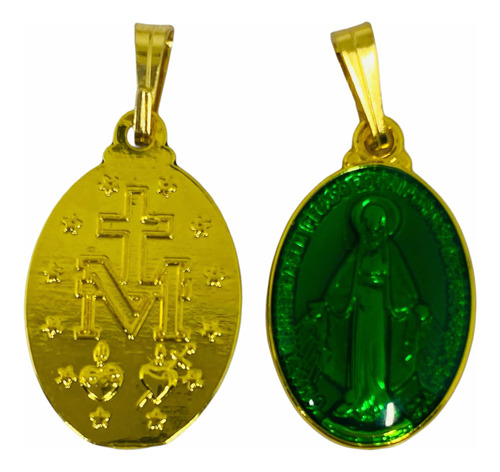 Dije Medalla Virgen De Los Rayos  Esmaltado Verde Oscuro