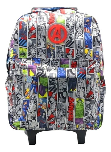 Mochila Escolar Carro Avengers Niños 16 Pulgadas Cresko Color Blanco Diseño de la tela Liso