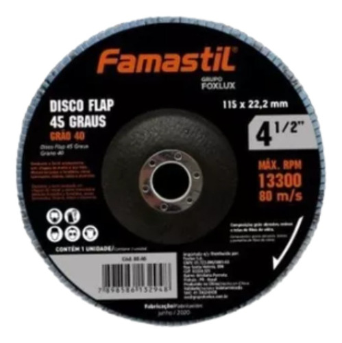 Disco Flap 45 Graus - Metal 4 1/2 X 60g Famastil 5 Peças