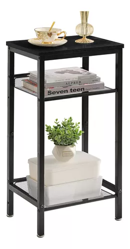 Mesa auxiliar de metal negro, mesa auxiliar redonda, multifuncional como  mesita de noche para dormitorio, estante de esquina para plantas (negro)
