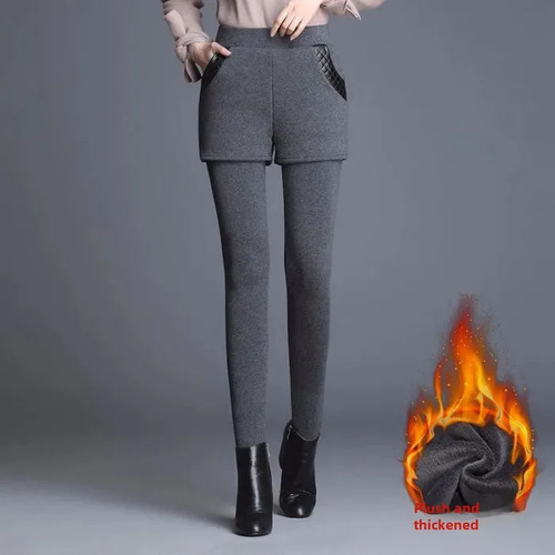 Mono Elástico De Cintura Alta Con Forro Polar Para Mujer