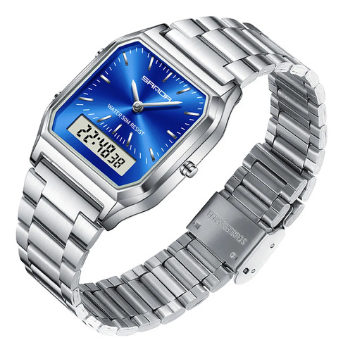 Reloj Digital Led De Doble Pantalla Sanda 747 De Acero Inoxi