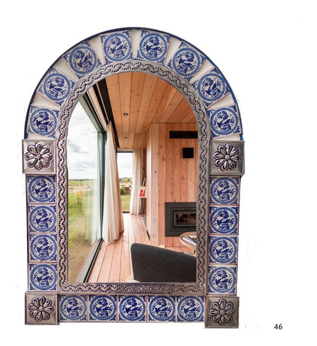 Imagen 1 de 1 de Espejo Arco Marco Latón Azulejo Talavera Poblana M46 Spj