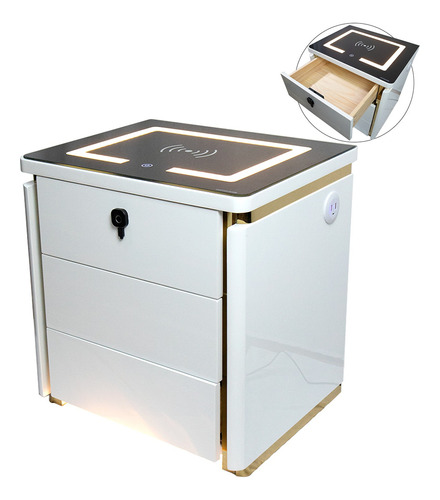 Mesa Smart Noche Comoda Organizador Luz Cargador Color Blanco