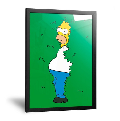 Cuadro Homero Simpson Escondiendose Arbustos Verdes 35x50cm