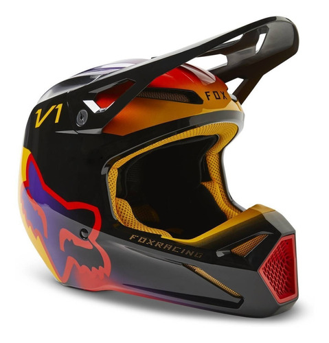 Casco Moto Fox V1 2023 Toxsyk Negro/amarillo  Mx