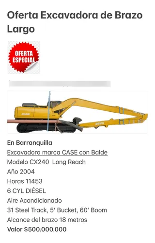 Excavadora Case Brazo Largo Con Balde Con 11400 Horas Operat