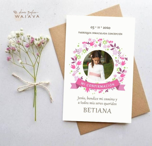 Imagen 3 de 10 de Estampas Confirmación Tarjetas Nenas Con Foto X 3u