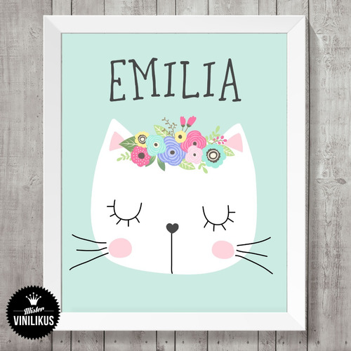 Lámina Imprimible Decoración Personalizada Gatita Shabby