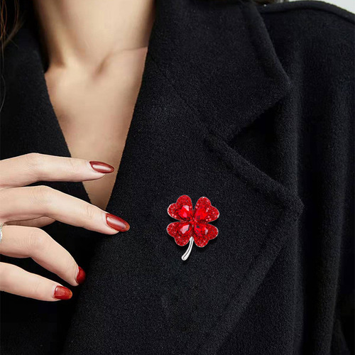Broche Con Hojas Rojas, Solapa Rosa, Bufanda, Ropa, Ramillet