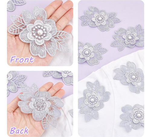 10 Piezas De Apliques Bordados De Flores De Perla, Parches D