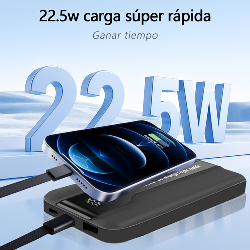 Power Bank 10000mah 22.5w Pd Carga Rápida Usb-c Lightning Negro