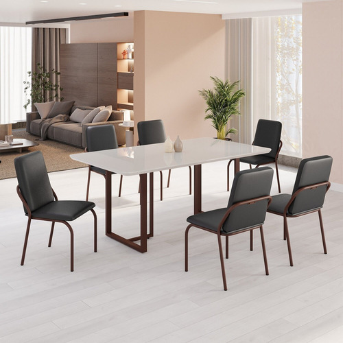 Conjunto Sala De Jantar Mesa 160x90cm Base Lunna Tampo Jh