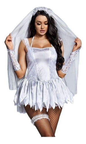 Disfraz De Halloween Cosplay Encaje Fantasma Novia Mini