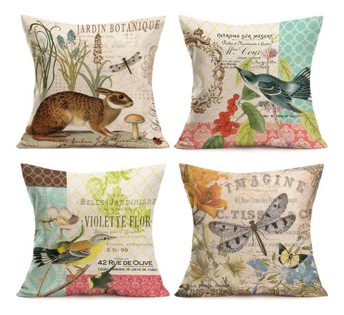 Vintage Animals Throw Pillow Fundas Juego De 4 Jardin B...