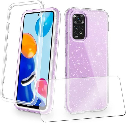 Kit Mica Cristal + Funda Xiaomi Rigida Tres Piezas Mujer Color Morado Modelo De La Funda Poco M4 Pro 4g