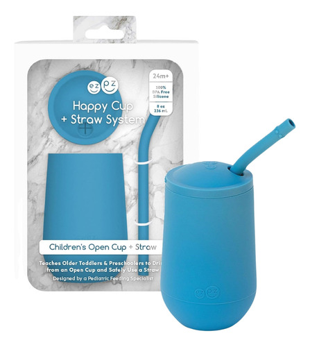 Vaso Ezpz Entrenador Grande Con Popote Para Bebes 6m+ Silicon Color Azul Open Cup + Straw