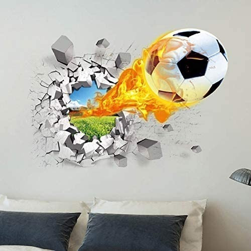 Vinilo Adhesivo Decorativo Pared Rota Pelota Fútbol 3d S260