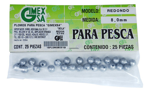 Plomos Pesca  Bola  6.0mm (25 Piezas)