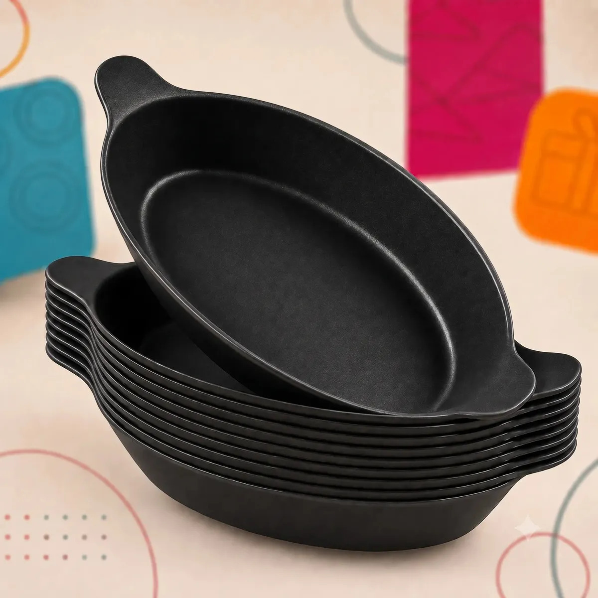 10 Petisqueira Canoa Cumbuca Tigela Açai Pastel Espeto Japa Preto