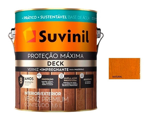 Verniz Deck Base Água Suvinil 3,6l - Cor Natural Acetinado