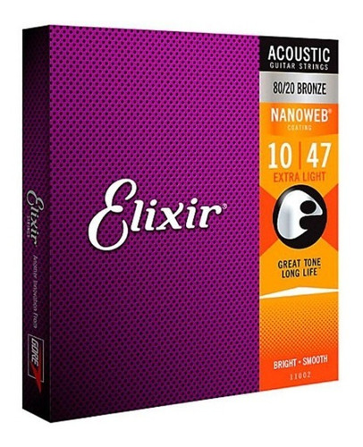 Encordoamento Para Violão Elixir 010 Aço Extra Light 1002 (3