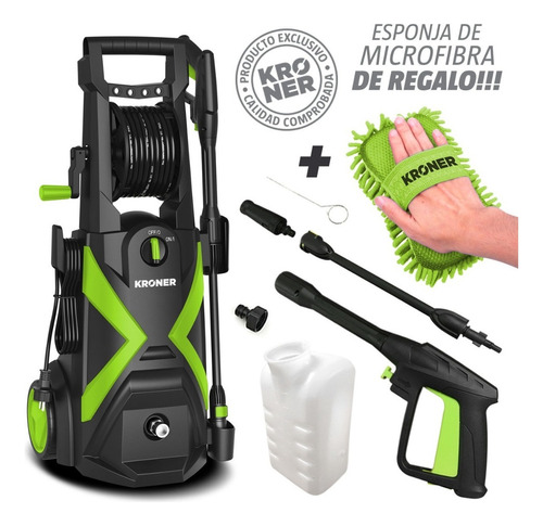 Hidrolavadora Profesional Kroner 2300w 165/b C/ruedas + Acc Color Negro/Verde