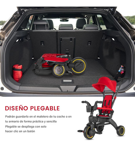 Triciclo Tipo Carriola Plegable Po Reclinable 4 En 1 Ajustab Rojo