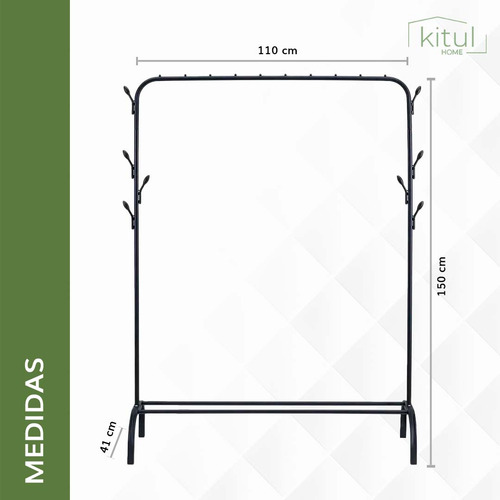 Perchero Rack Armable Ropa Organizador Closet Hogar Ganchos Color Negro