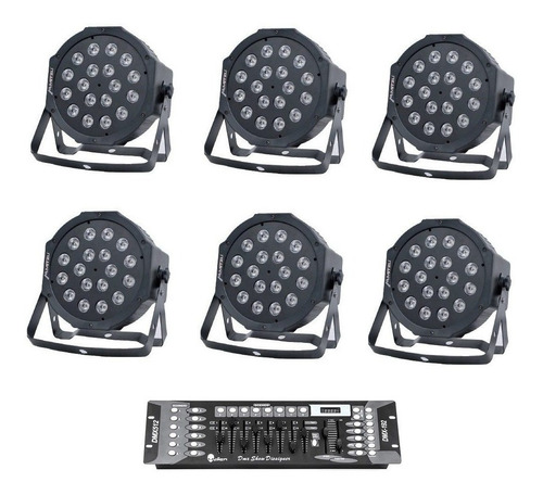 Imagen 2 de 7 de Kit 6 Cañones Led Par64 18x1w Gratis Controlador Dmx 9050