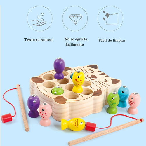 Juego De Madera Pesca Magnético Infantil Con Peces Coloridos Caqui