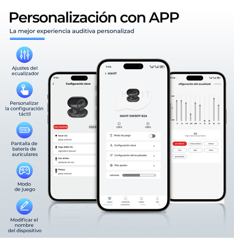 Audífonos Inalámbricos Deportivos Bluetooth App Con Ganchos