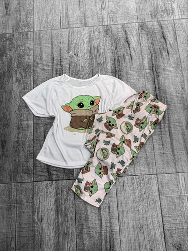 Pijama Largo Animado Plus Size Stitch Baby Yoda Mickey Groot