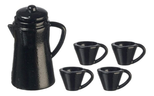 Melody Jane Dollhouse Negro Coffee Pot & Tazas Miniatura Coc