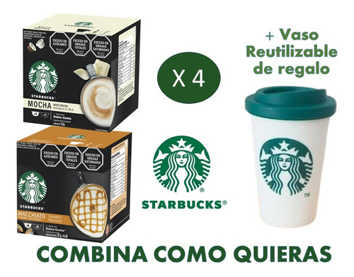 4 Cajas De Capsulas Dolce Gusto Starbucks A Eleccion + Vaso