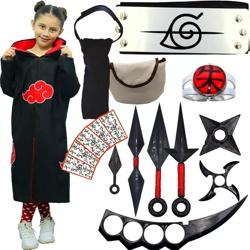 Capa Manto Akatsuki Naruto Cosplay Itachi + Bandana + Anel Tamanho