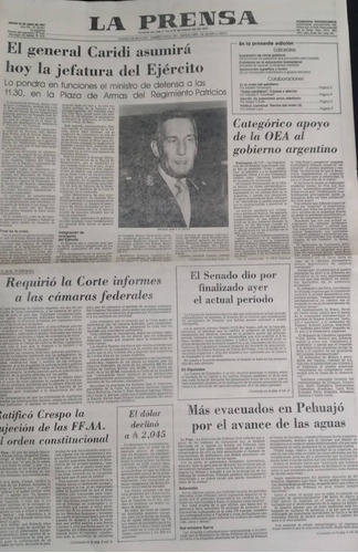 La Prensa 23/4/1987 Levantamiento Militar Semana Santa
