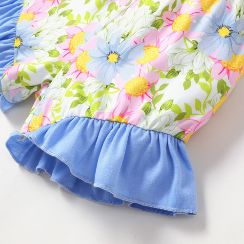 Conjunto Verano Niña Con Moño Y Estampado Floral Multicolor Azul 18-24 M