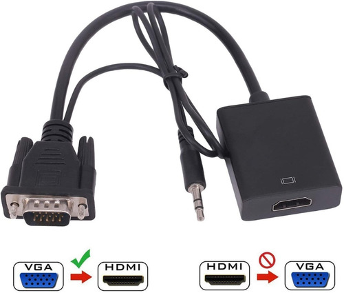 Cable Convertidor De Vga A Hdmi Macho Con Audio Full Hd 1080