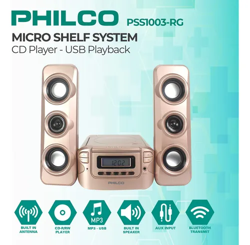 Estantería Estéreo Philco Cd Radio Bluetooth Oro Rosa Mp3