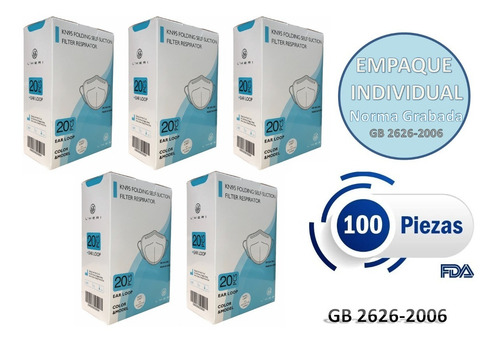 Imagen 1 de 10 de Cubrebocas Kn95 5 Capas Certificación Fda 100 Piezas