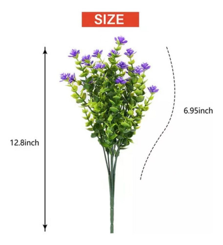 4 Plantas Artificiales, Arbustos Verdes, Flores Moradas