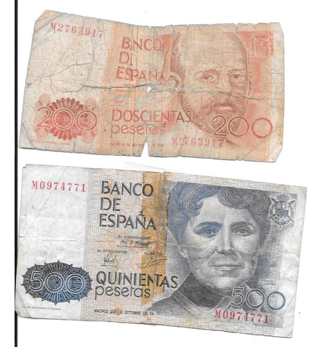Liquido Lote De 2 Billetes De España. 200 Y 500 Pesetas