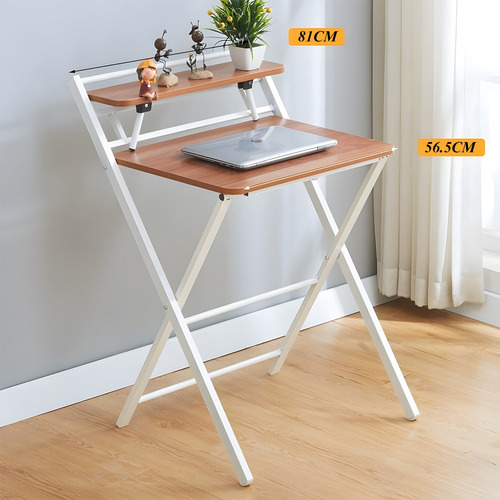 Escritorio Plegable 80x45 Mesa Estante 2 Niveles Minimalista